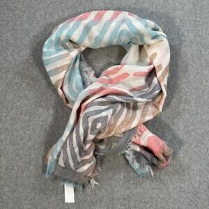 Multicolor Square Wrap Scarf Shawl 54" x 54" Viscose/Acrylic Raw Fringe Hem